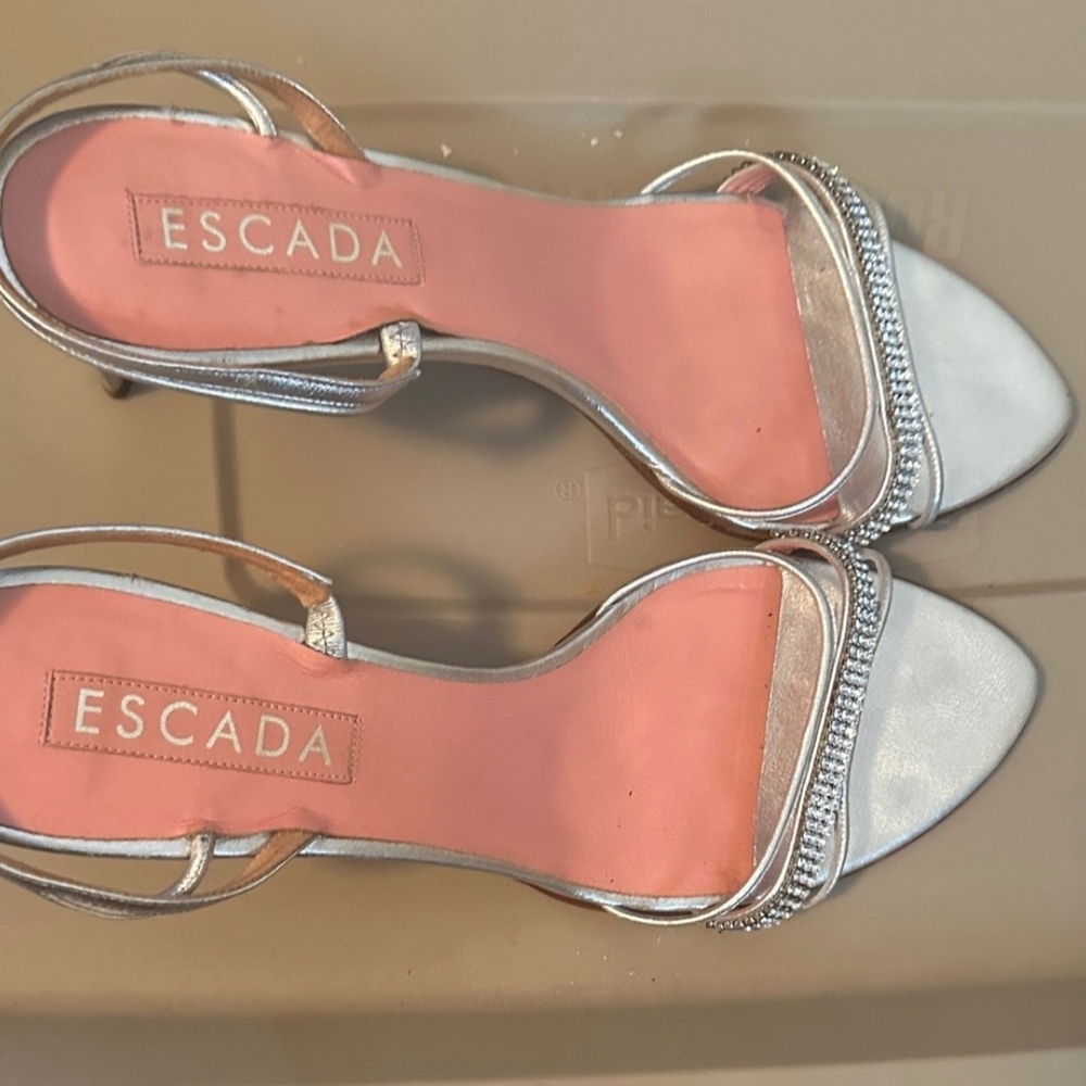 Escada Silver Strappy Embellished Heels Sz 9.5